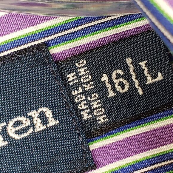 Polo Ralph Lauren Oxford Mens Large 16 Purple Stripe LS Button Down Shirt Vtg - Picture 9 of 10